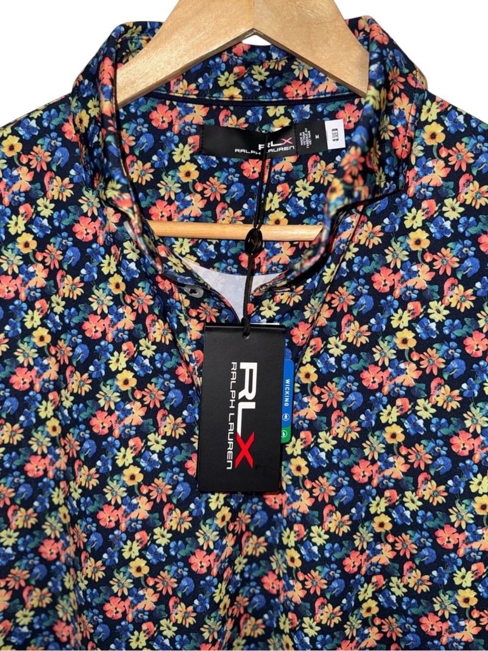 NWT RLX Ralph Lauren Men’s Size Medium Floral Print Short Sleeve Golf Polo Shirt